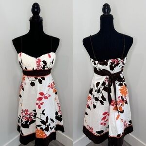 Speechless Juniors Belted Midi White Brown Floral Dress (Sz 11)